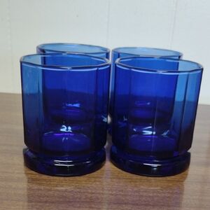 Set of Four Vintage Blue Glass Tumblers